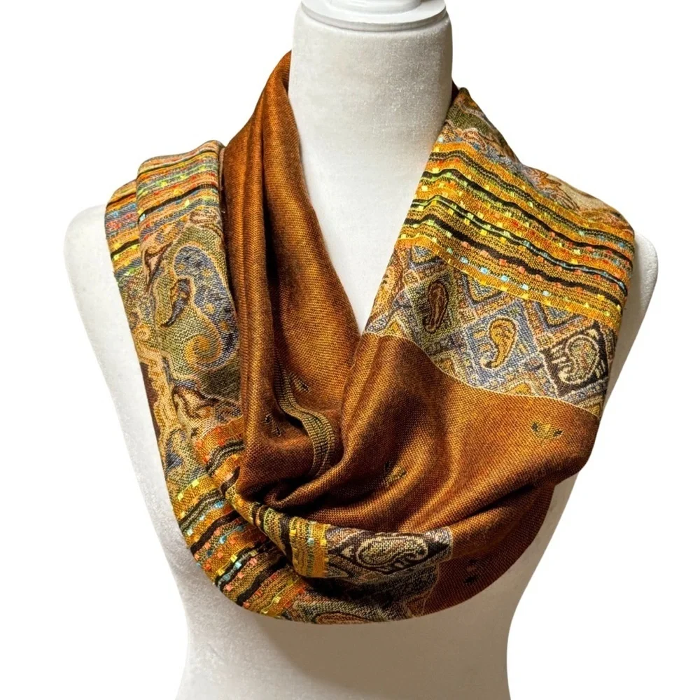 New Autumn Orange Green Double-Sides Paisley Pashmina Shawl/ Scarf - Picture 4 of 8